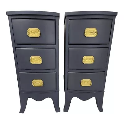 Vintage Hepplewhite Nightstand End Table Set Bowed Front Drawers Custom Painted • $400