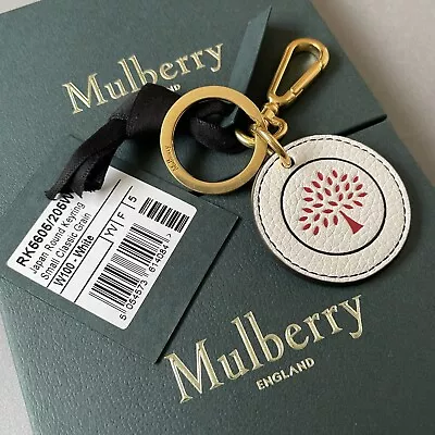 Genuine MULBERRY White Grain Leather Key Ring Bag Charm ~ NEW With Box And Tag • £44.95