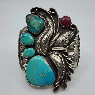 MASSIVE Vintage Native American Nickel Silver Turquoise Statement Cuff Bracelet • $379.95