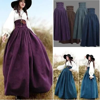 Victorian Women Walking Skirt Gothic Steampunk High Waist Lace-Up Dress New • $21.59