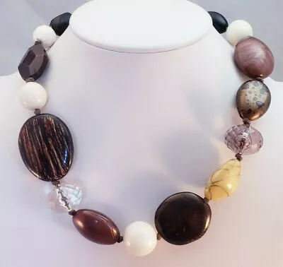 Chunky Faux Stone Hand Knotted Boho Themed Mixed Beaded Necklace • $10