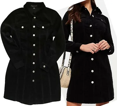 £14.36 • Buy Womens DOROTHY PERKINS Seamed Cord Shirt Dress In BLACK 4-28 Reg Pet Tall (B35)