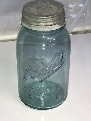 Vintage Aqua Ball Perfect Mason Qt. Jar #4 Zinc Lid Milk Glass Lid Liner • $16.31