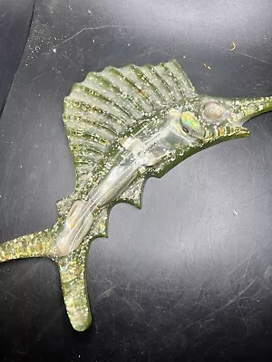 Vintage Acrylic Lucite Abalone Swordfish Seashell Mid Century Wall Hanging • $19.99