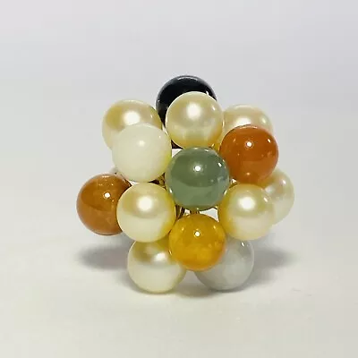 Ming's Honolulu 14K Yellow Gold Multicolor Jade Pearl Cluster Size 5 Ring 9.5g • $980
