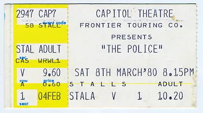 Rare  The Police  1980 Capitol Theatre Sydney Concert Ticket Stub • $160