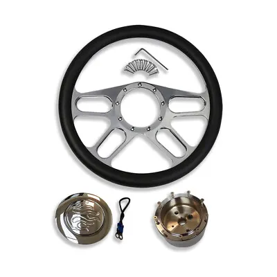 Chrome 14  Billet New Age Steering Wheel & 9 Holes Adapter & Flame Horn Button • $183.68