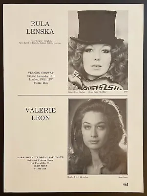 VALERIE LEON / RULA LENSKA Vintage 1979 Acting Agency Page • £6.60