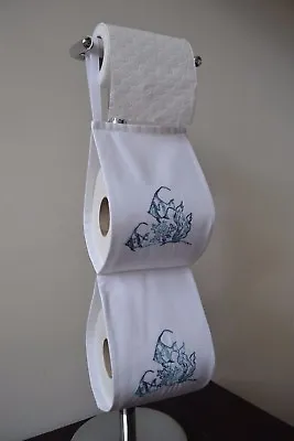 FABRIC Toilet Roll Holder .White With Blue Fish Embroidery. With 1 Or 2 Loop • £14.99