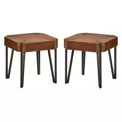 Home Square Hexagon Wood End Table In Canyon Oak Finish - Set Of 2 • $344.62