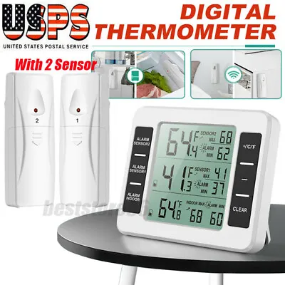 2 Sensor Wireless Digital Refrigerator Freezer Thermometer Alarm Low Temperature • $17.90