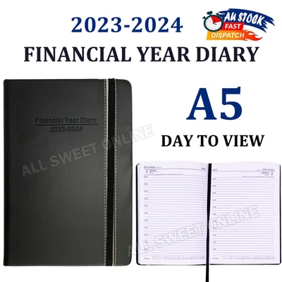 $19.95 • Buy 2023 2024 Financial Year Diary Day To View A5 Black Hard Cover Elastic Band AU
