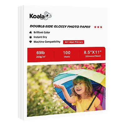 Koala Double Sided Photo Paper 8.5x11 Glossy 69lb Heavy Cardstock Inkjet Printer • $18.69