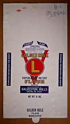 Vintage Paper Sack Bag - GOLDEN RULE FLOUR GALVESTON MILLS GRETNA VA  1978 • $15