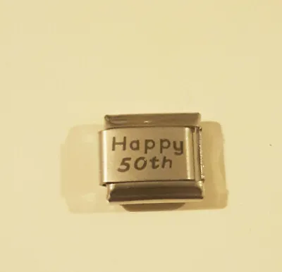 HAPPY 50th Italian Charm Birthday Anniversary 50 Years Old Age 9mm Classic Size • £2.99