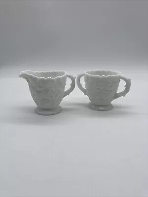 Vintage Westmoreland White Milk Glass Bramble Pattern Creamer & Sugar Set • $13.52