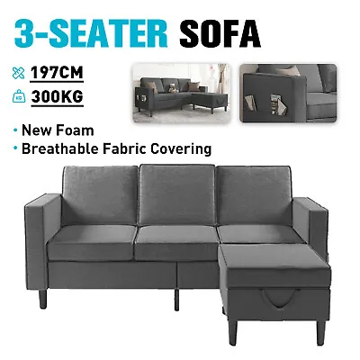 3 Seater Sofa Lounge Corner Couch Set Furniture Fabric Ottoman Storage Home • $459.90