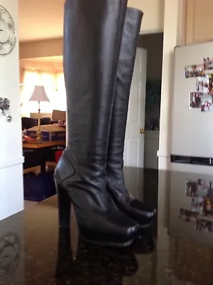 L.A.M.B. Gwen Stefani Black Leather Navigator Knee High Boots - Women's Size 6M • $259