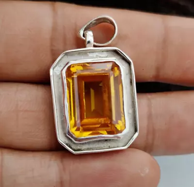 Yellow Citrine Pendant 925 Sterling Silver Gemstone Pendant Handmade Jewelry • $42.65