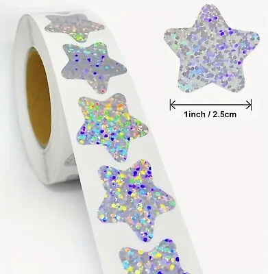 25 X Holographic Silver Star Stickers Labels 25mm • £1.50