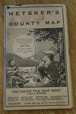 1950's Era Metsker's Map San Juan County Washington State Old • $8