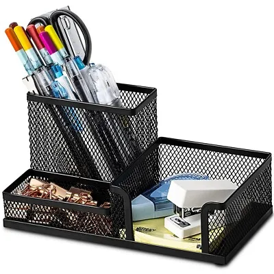 Stationery Desk Organiser-mesh Desk Tidy Pen Holder Post It Holder Pencil Pot • £7.99