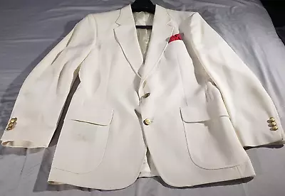 Vtg Stafford Mens Ivory White Wool Blend Gold 2 Button Sport Coat Blazer Suit • $35