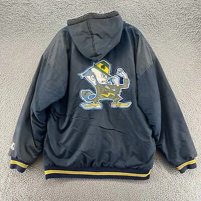 Vintage Notre Dame Jacket Mens Large Starter Fighting Irish Full Zip Hooded * • $68.48