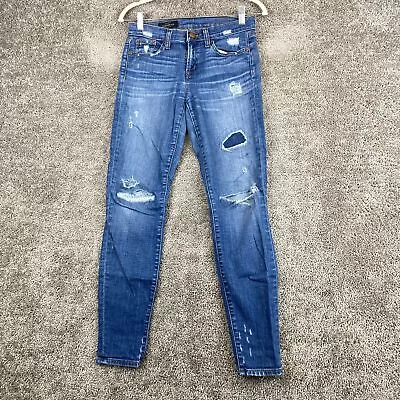 J. Crew Toothpick Skinny Denim Jeans Women's 27x28 Blue Low Rise Distressed • $15.95