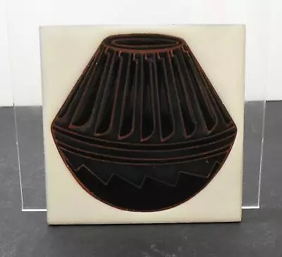 Vintage Tile Trivet Brown Native American Shaped Pot Design About 6 1/8  G32 • $19.59