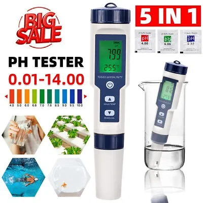 £8.99 • Buy PH EC TDS Salinity Temp 5 In 1 Pen Meter LCD Digital Water Quality Monitor Test