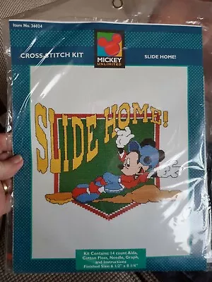 Disney Counted Cross Stitch Kit Mickey Unlimited Baseball Sports Slide Home New • $9