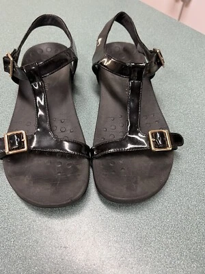 £12.50 • Buy Vionic Womens Sandals 8 Adriene Black Patent Leather Orthaheel Wedge Comfort
