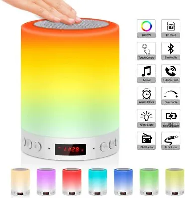 $23.89 • Buy LED USB Bluetooth Music Speaker Touch Bedside Night Light Desk Lamp Alarm Clock