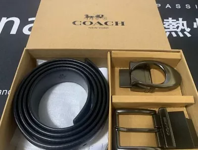 Coach MEN'S Signature Black Double Head Belt Box Set Adjustable 120CM - Gift New • $39.45