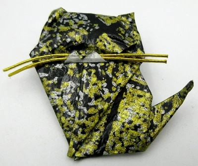 $12.60 • Buy VTG Big Abstract Cat Black Silver Gold Tone Brooch Pin Folded Material Jewelry