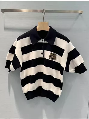 Miu Miu Casual Striped POLO Neck Short-sleeved Sweater Top Ladies • $50