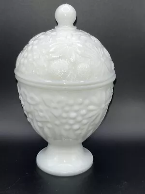 Vintage Avon White Milk Glass Pedestal Compote Candy Dish With Lid Flowers • $5.90