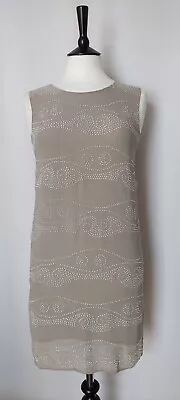 . Size 10 Shift Dress By Marilyn Anselm For HOBBs Grey Viscose Beaded Gatsby • £12