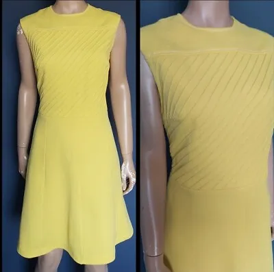 60s-70s Vintage Sunshine Yellow Pintuck Pleat Detail Mod Shift Dress • £20