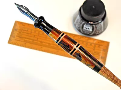 Straight Dip Pen For Calligraphy Pen & Ink Manga  Ebony Acrylic & Curly Acacia • $117