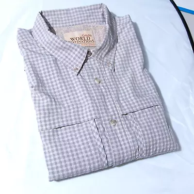 Cabelas Shirt Mens 2XL Travel Gear Vented Long Sleeve Button Up Brown Check • $18