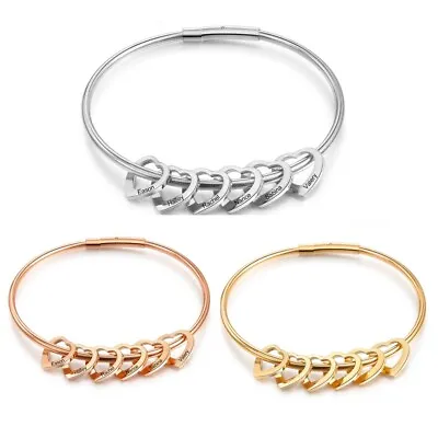£4.99 • Buy Personalised Name Bracelet For Women Heart Charm Cuff Stainless Steel Bracelets