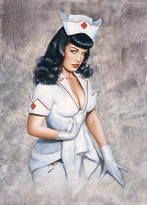 Vintage Nurse Bettie Page Wall Poster Art By Olivia De Berardinis 2002 Brand New • $59.95