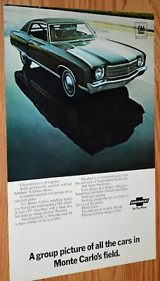 ★1970 Chevy Monte Carlo Original Vintage Advertisement Print Ad 70 • $9.99