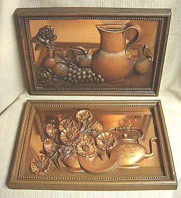 2 VINTAGE COPPER 3-D PLAQUES - Friut & Flower Still Life • $79.99