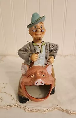 Vintage Bisque Grandpa On Pig / Hog Nodder Bobbing Head Ashtray Figurine • $35