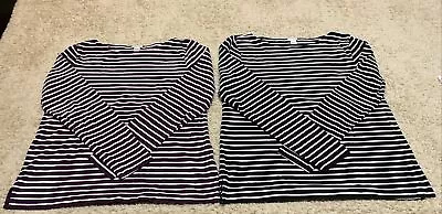 Lot Of 2 J Crew Striped Boat Neck Tees Large L Burgundy And Black • $24.99