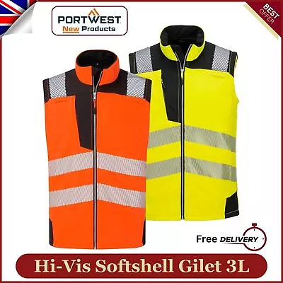 PORTWEST Hi Vis PW3 Waterproof Softshell Gilet Safety Workwear Bodywarmer PW325 • £9.40