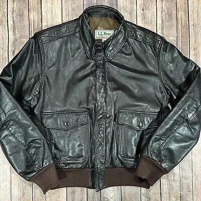 VINTAGE LL Bean 100% Goatskin Leather Bomber Flight Jacket Men 40 Brown USA Made • $174.95